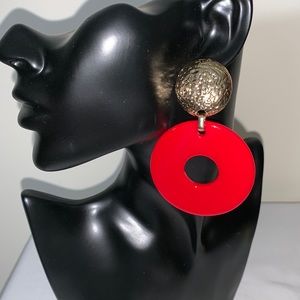Gold and Red Circular Earrings